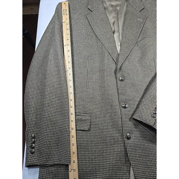 Lana Moda Mens Silk Wool Tan Black Houndstooth Blazer Sport Coat Suit Jacket 46L